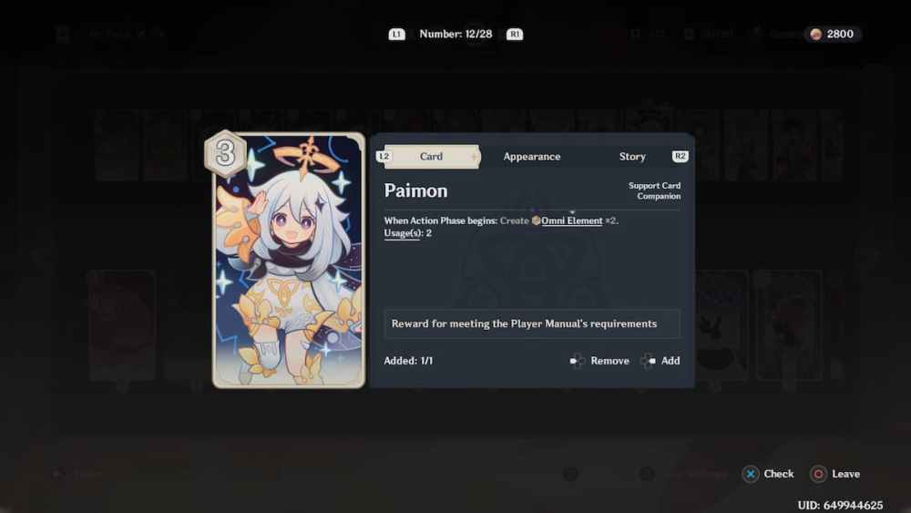 Paimon Action Card em Genshin Impact