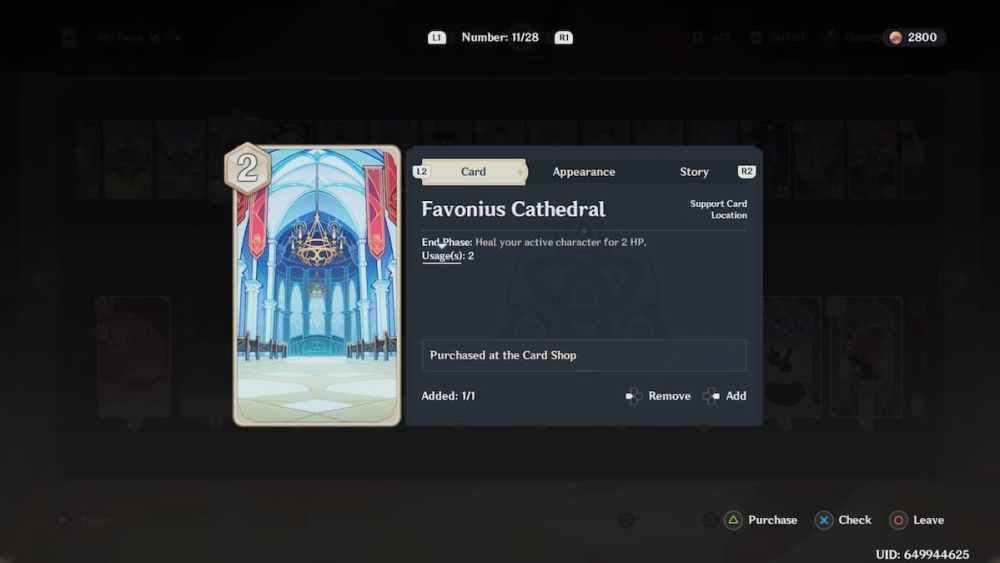 Cartão de Ação da Catedral de Favonius em Genshin