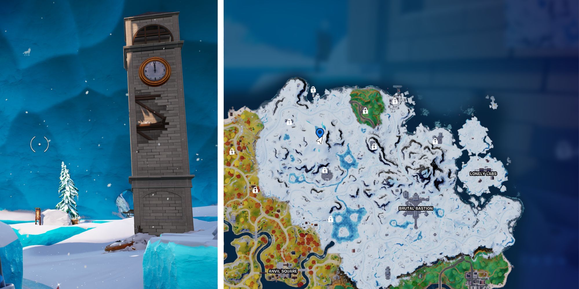 Vista da torre do relógio do capítulo 4 de Fortnite