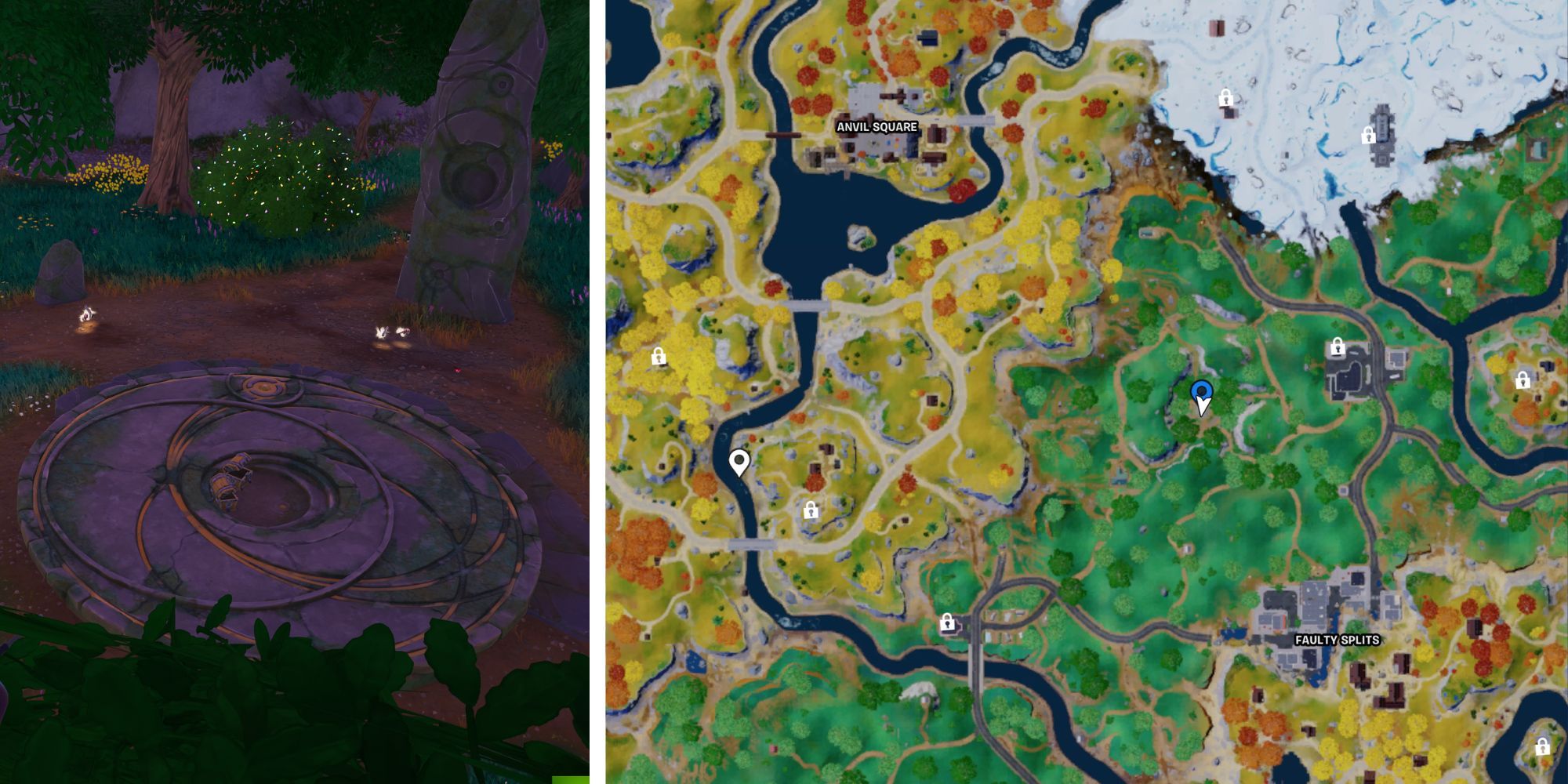 Uma plataforma Dial de pedra escondida em Fortnite
