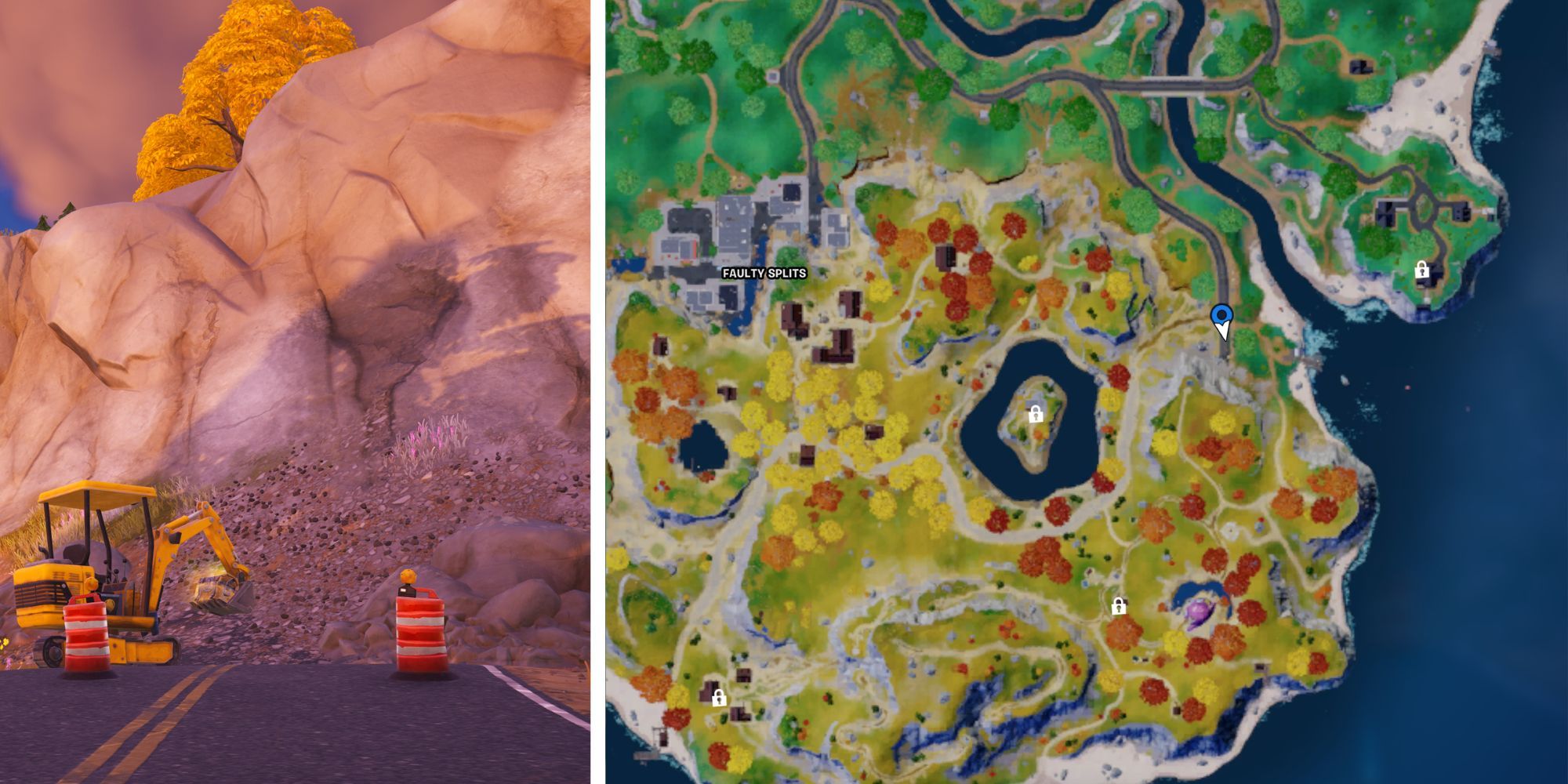 Obras rodoviárias no mapa Fortnite
