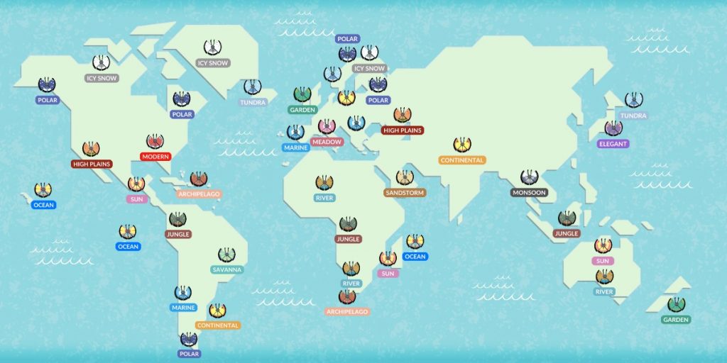 Mapa de padrões de Pokemon GO Vivillon