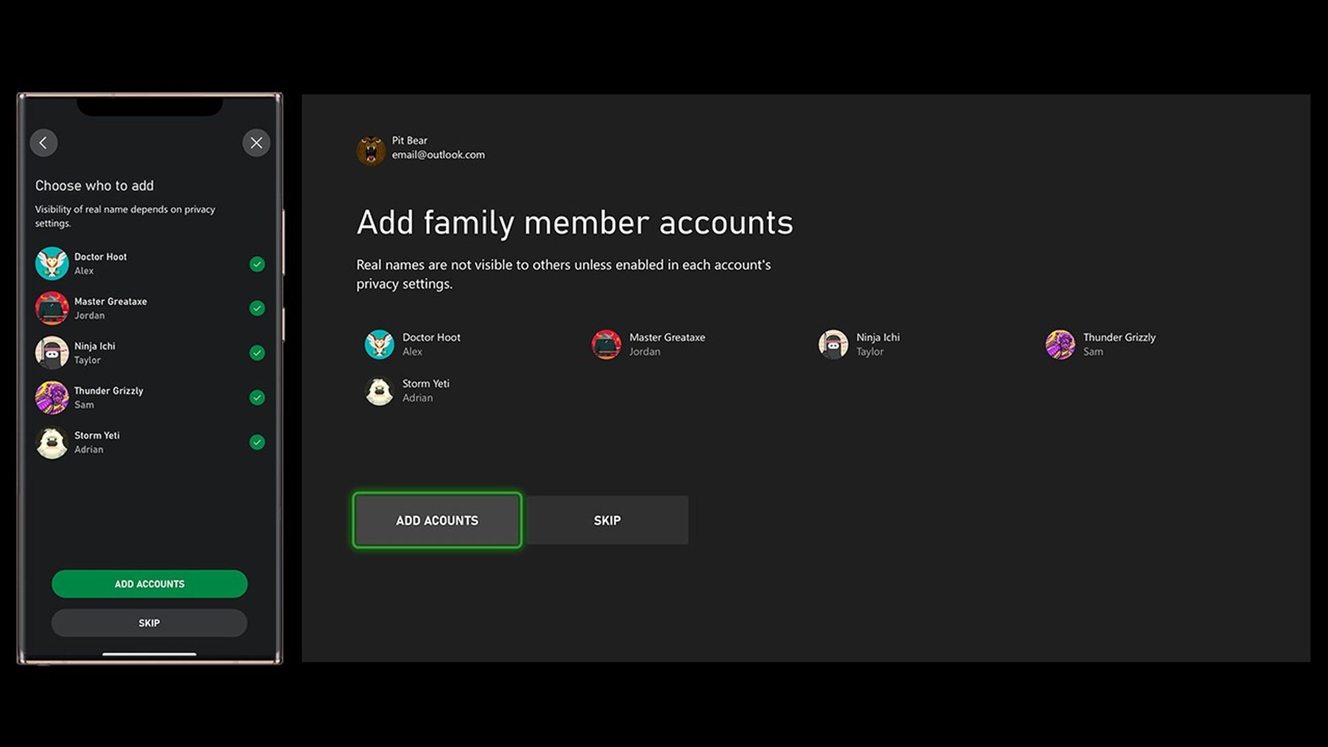 Adicionar recurso de membros da família