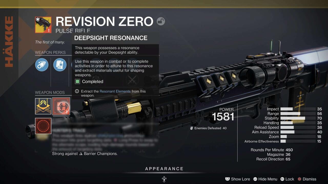 Obtendo a Ressonância Deepsight da Revisão Zero.