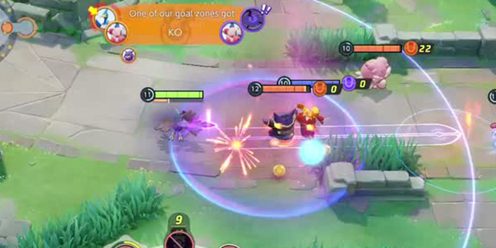 Decidueye usando movimento unitário contra vários inimigos.  todos são nível 13
