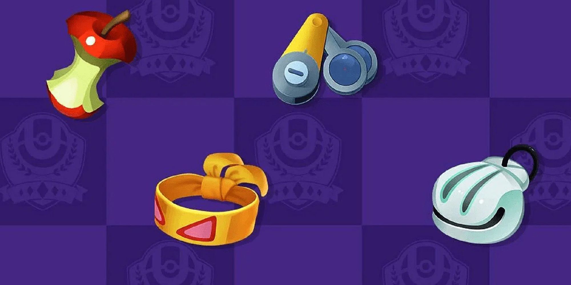 Lente de escopo de sobras, banda muscular e Shell Bell em um fundo roxo