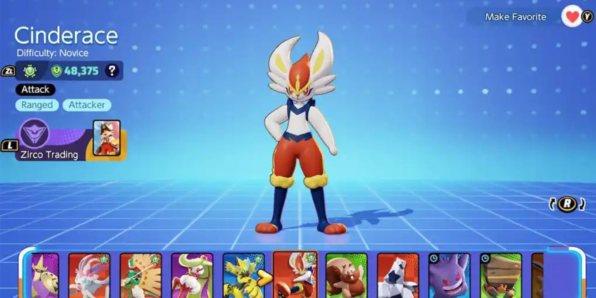 cinderace na tela de seleção do pokémon favorito