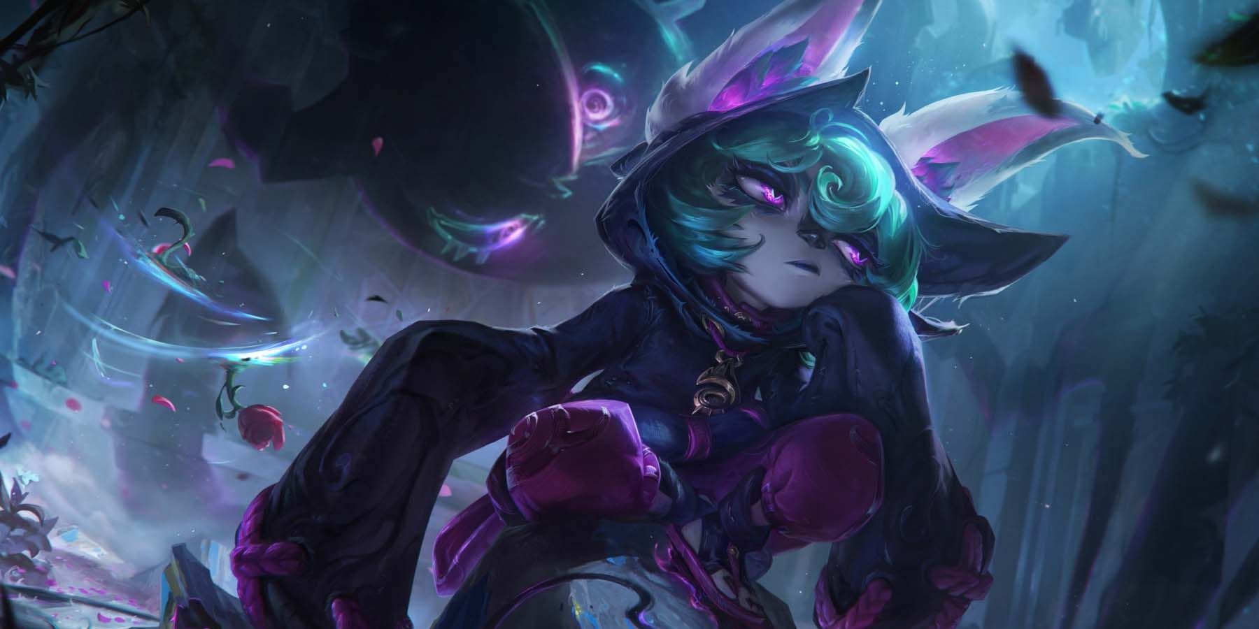 Vex agachado em uma rocha League Of Legends