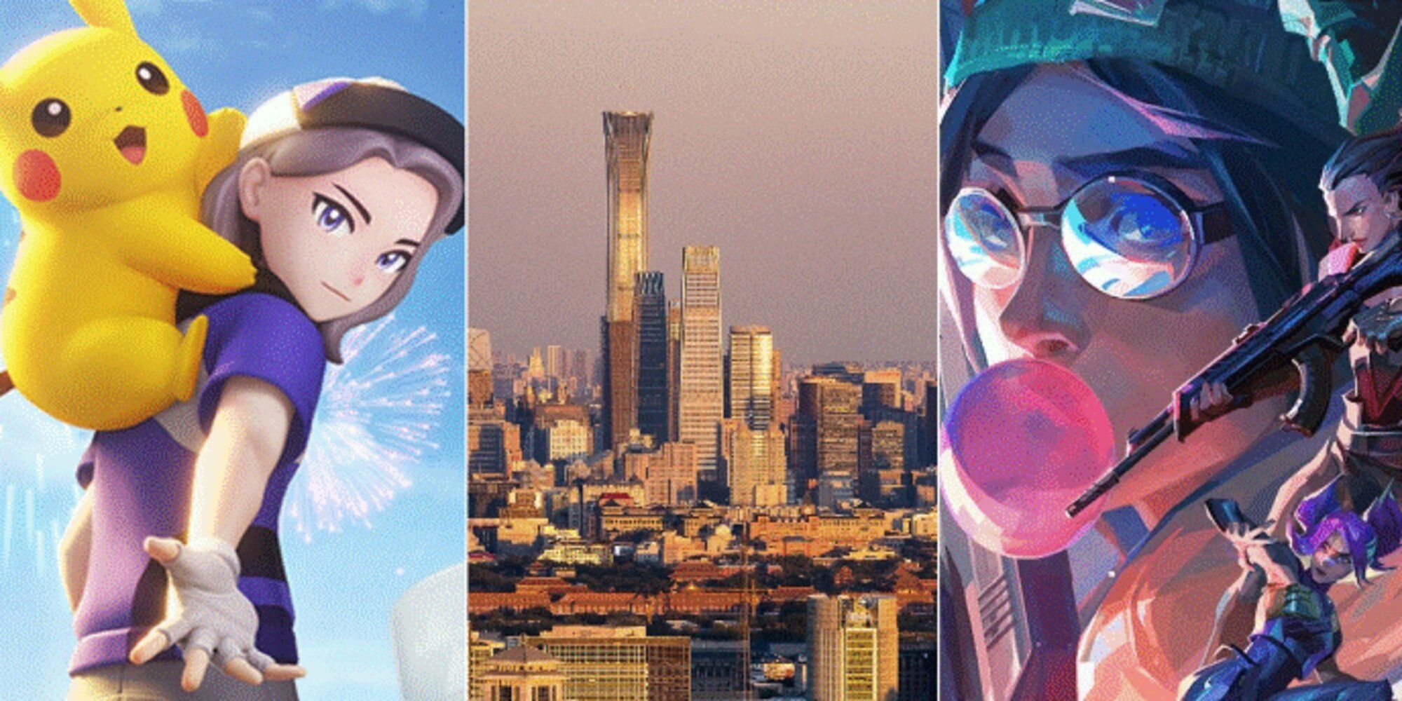 Imagens de videogame e cidade de Pequim