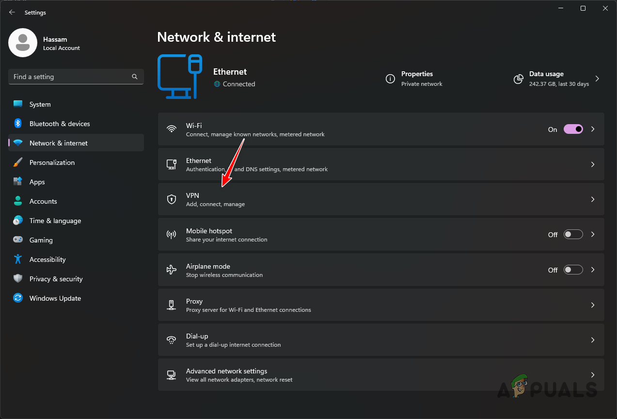 Navegando para as configurações de VPN