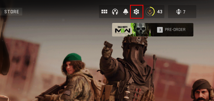 Abrindo o menu de configurações