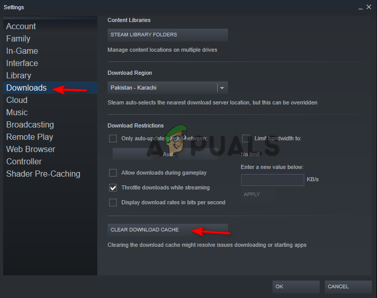 Limpando o cache de download do Steam