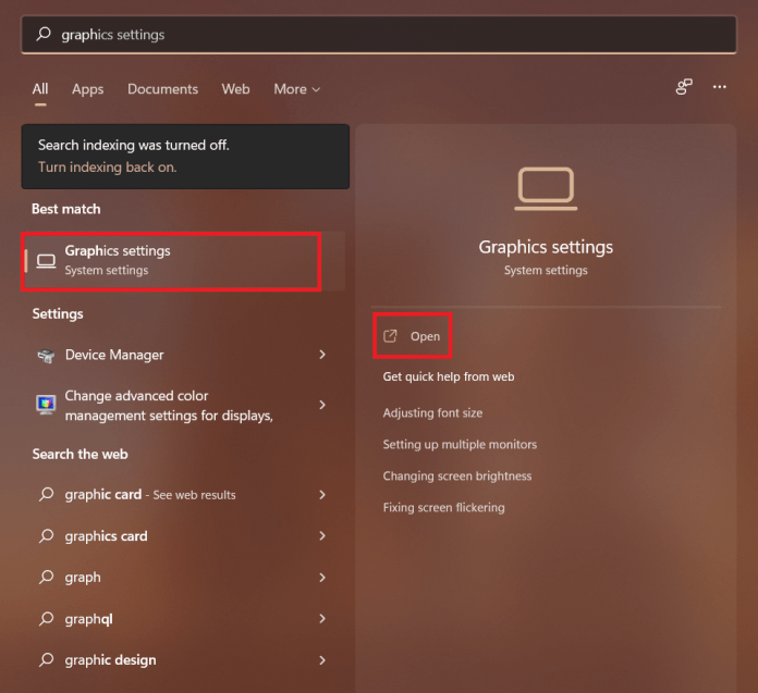 configurações gráficas