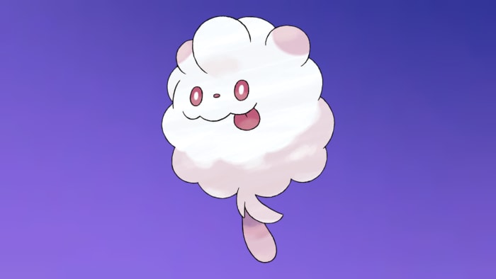 Swirlix no fundo Pokémon Go Fairy-type.