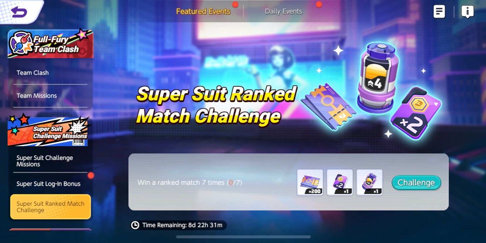A tela do Desafio de Partida Ranqueada do Super Suit do Pokemon Unite, mostrando a missão deste evento