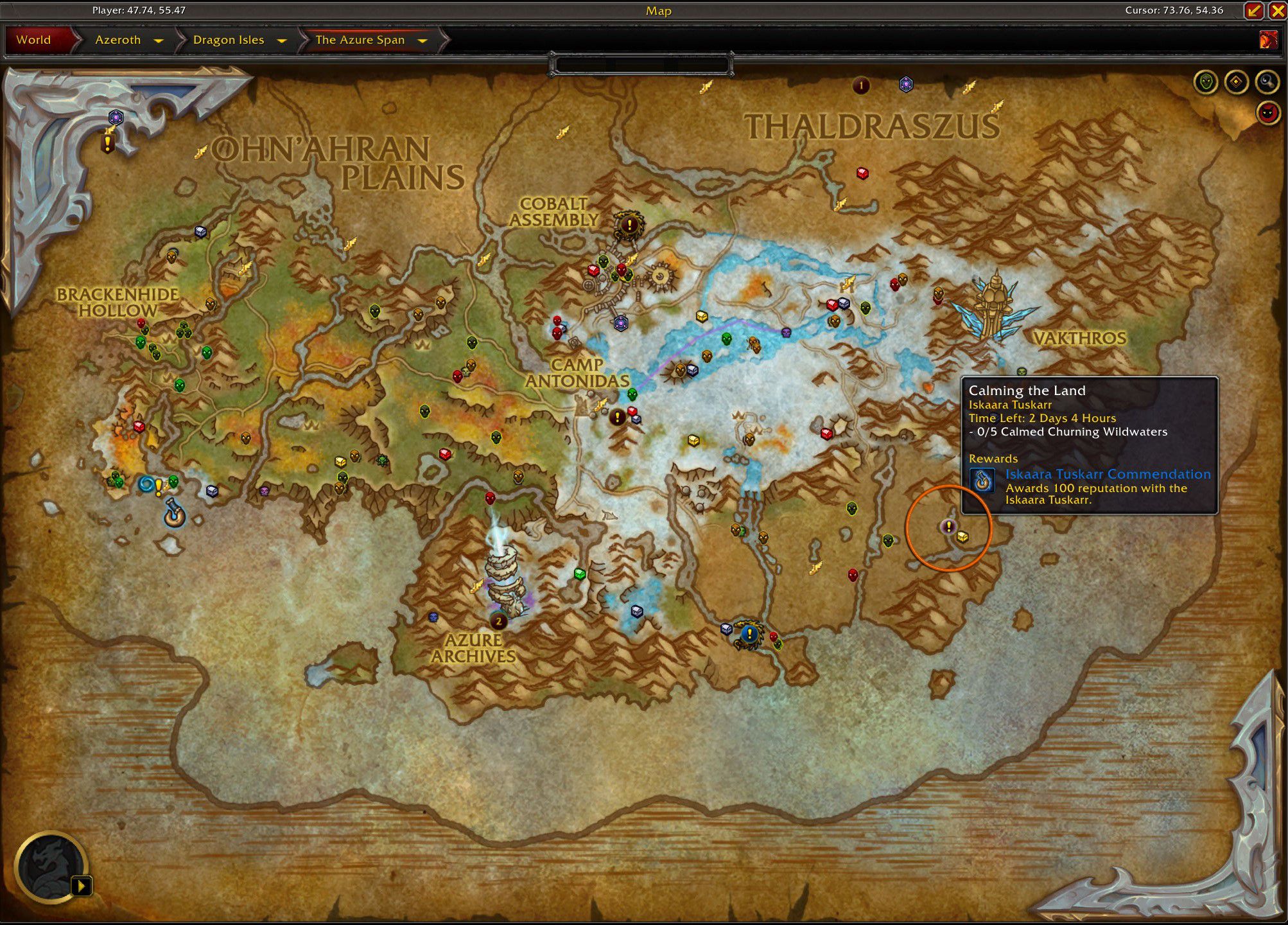 Localização do mapa da missão WoW Calming the Land