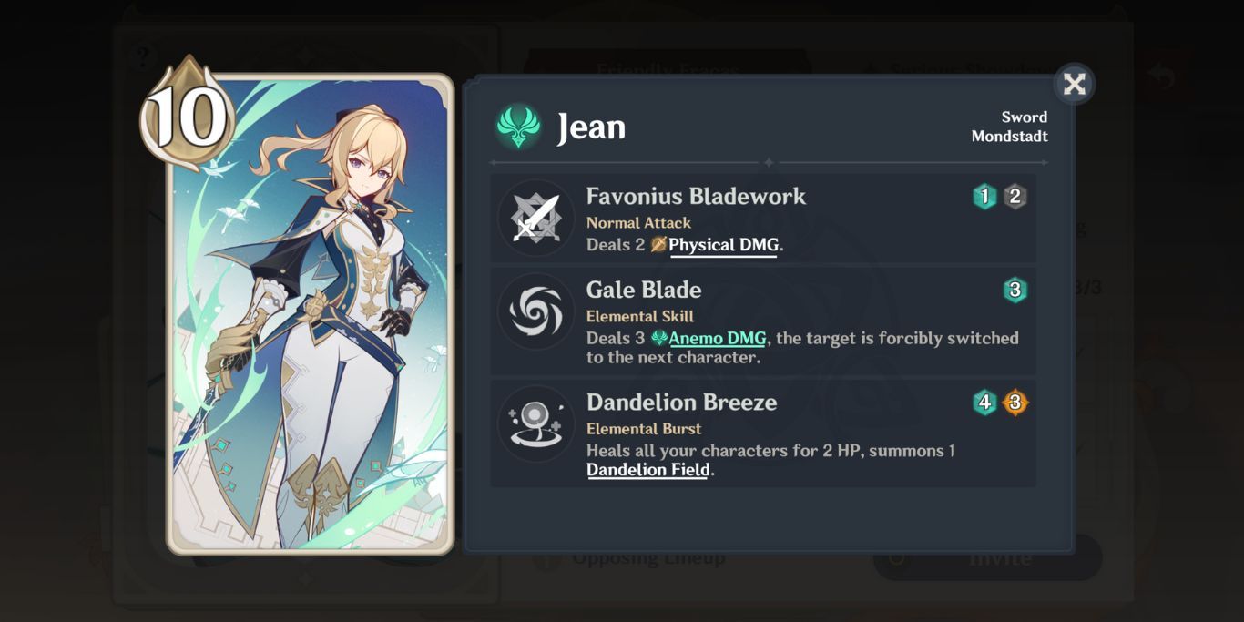 Cartão de Personagem Genshin Impact TCG Jean