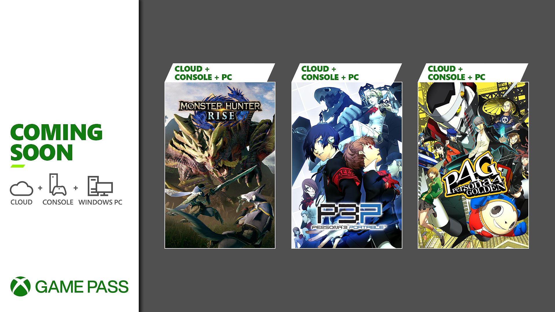 Chegando ao Xbox Game Pass: Monster Hunter Rise, Persona 3 Portable e Persona 4 Golden