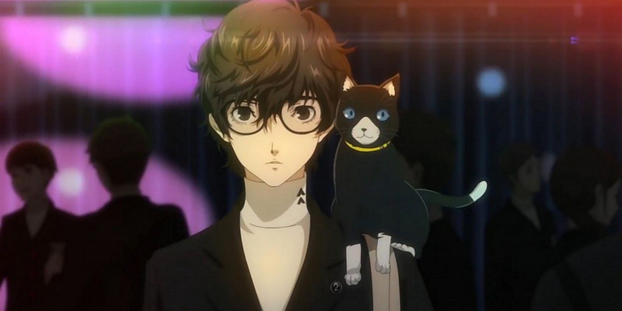 persona 5 royal joker e morgana do anime em um clube
