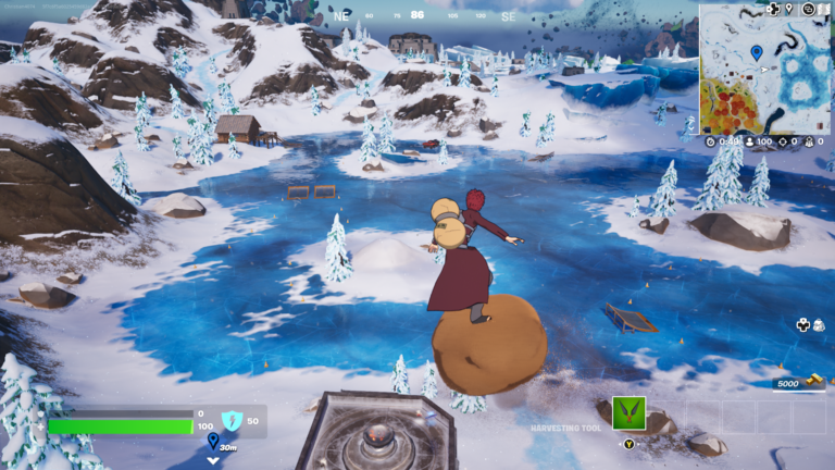 Onde deslizar por 30 metros no gelo continuamente em Fortnite