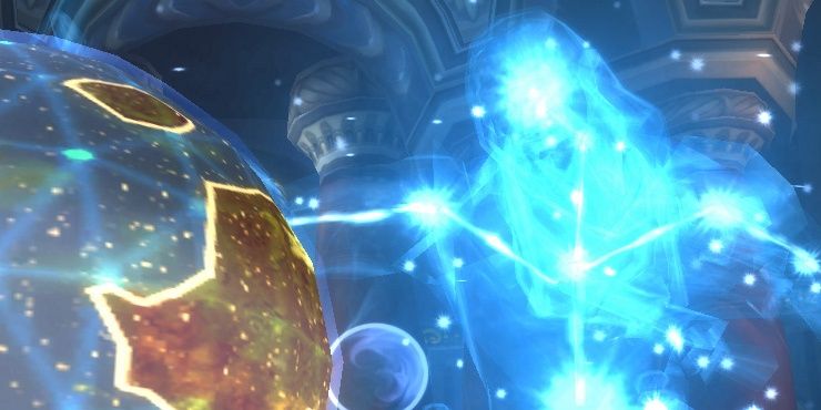 Algalon alcançando um globo no videogame World of Warcraft