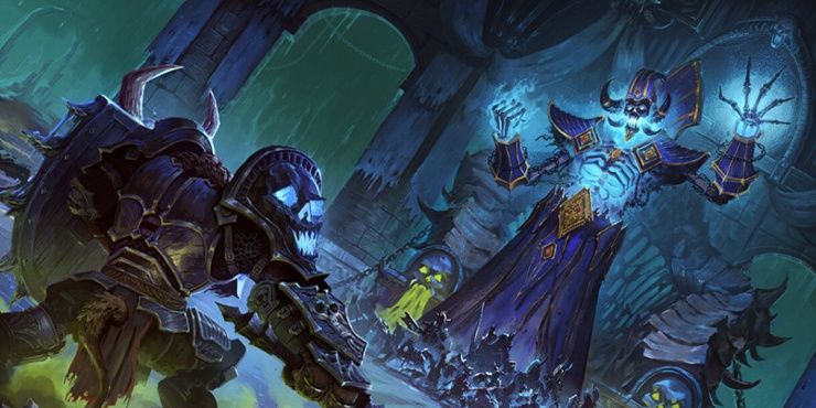 Uma batalha de lich e Cavaleiro da Morte no videogame World of Warcraft