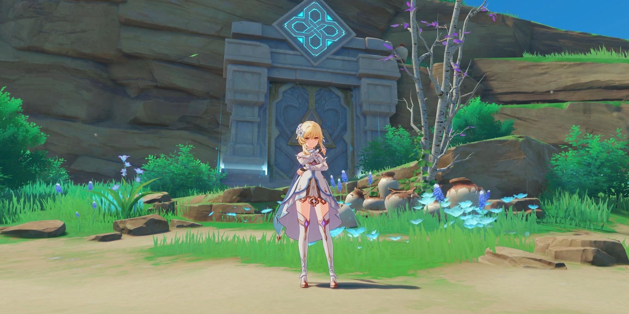 Traveler Stands in front of Violet Court
