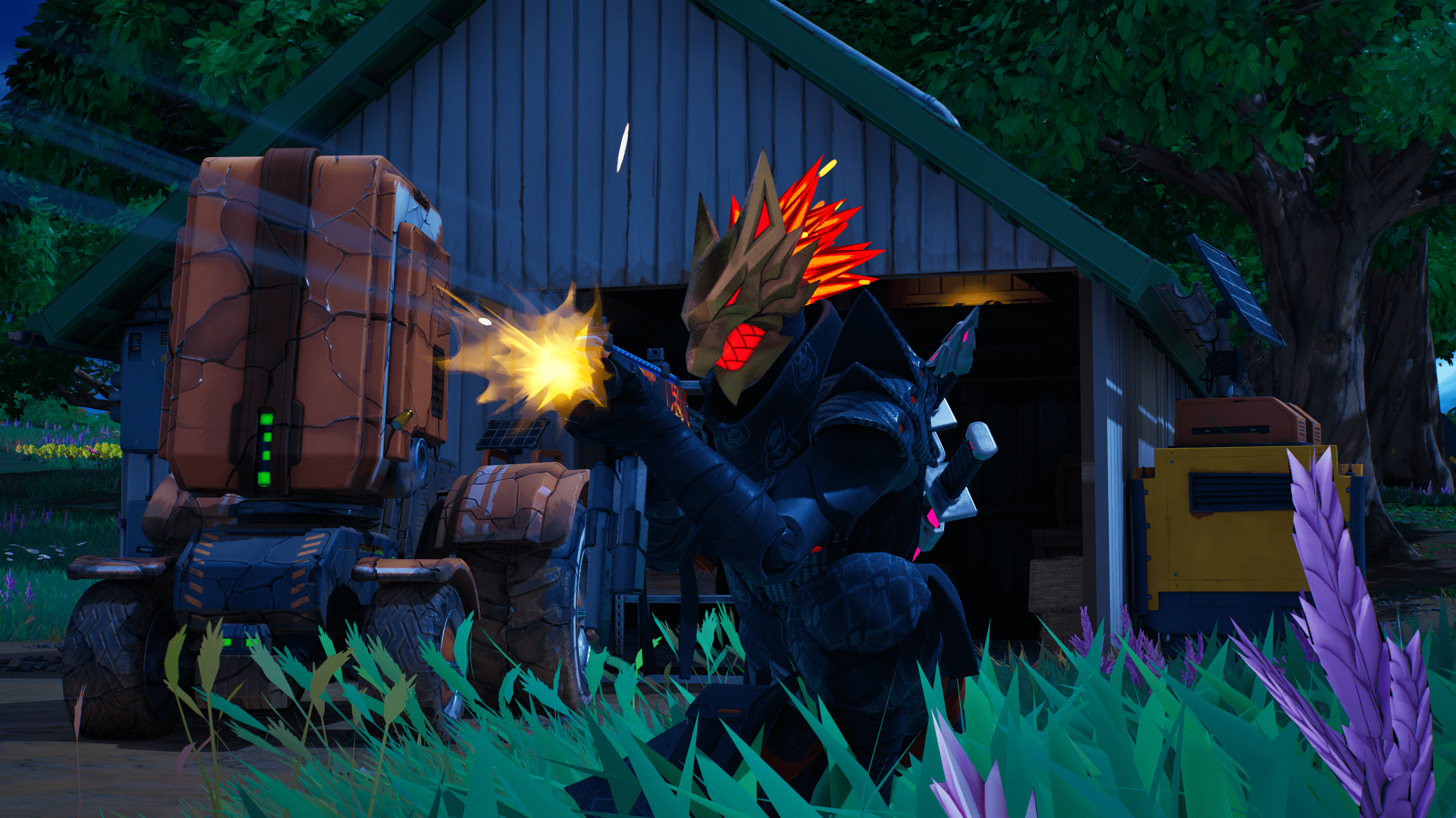 fortnite Personagem do Fortnite agachado e atirando com uma arma