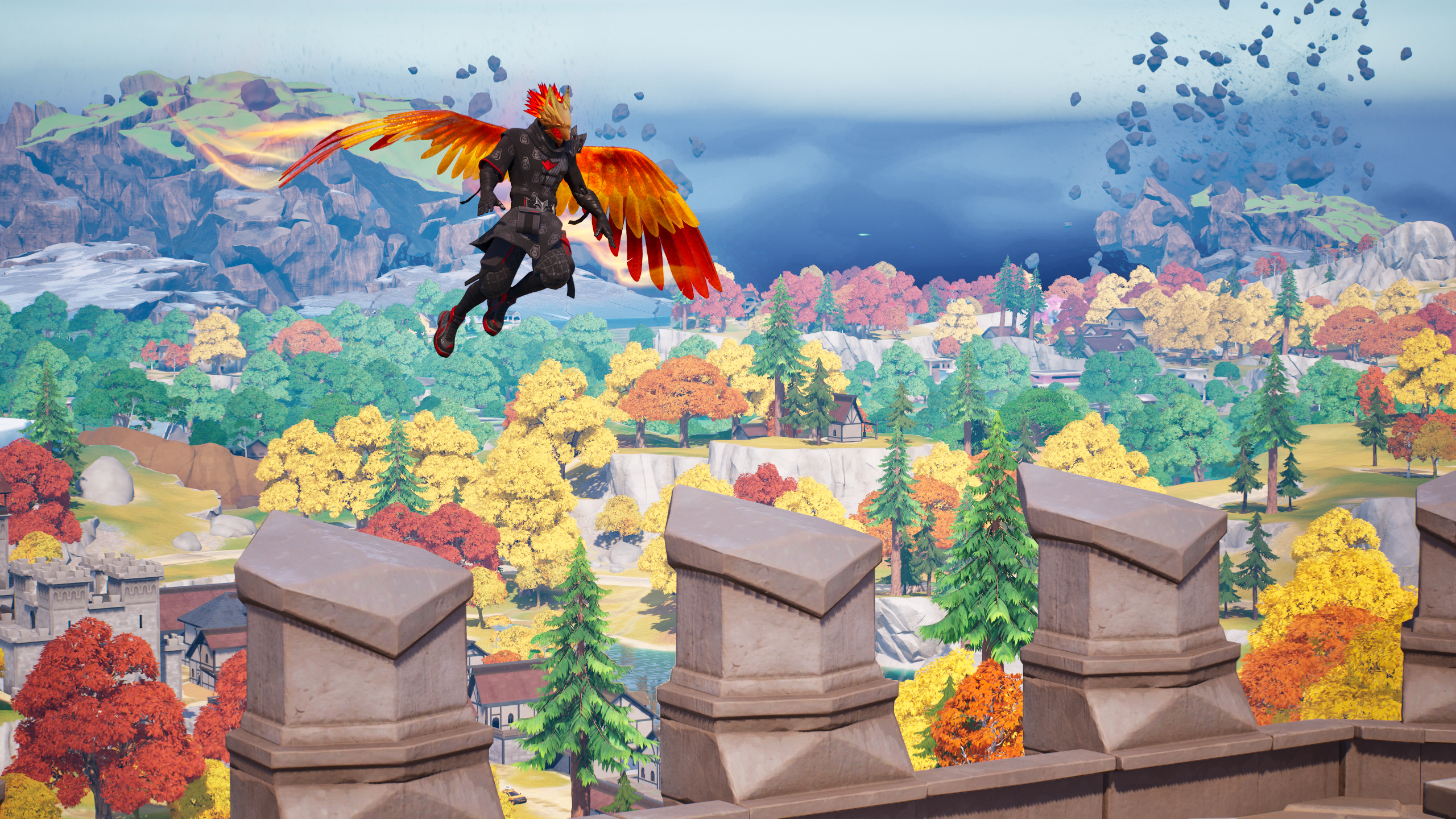 fortnite Personagem do Fortnite deslizando pelas paredes do castelo