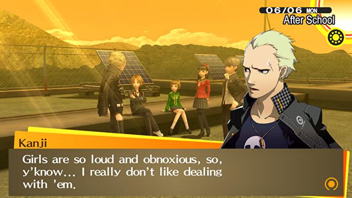 Persona 4 Golden Kanji não gosta de diálogos de garotas
