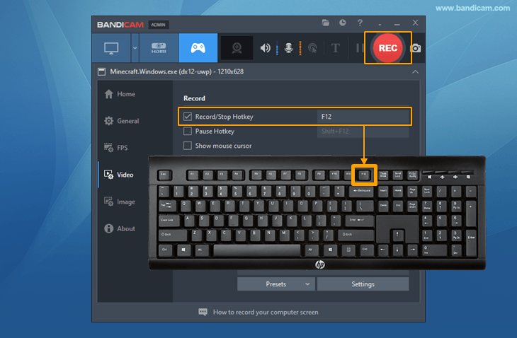 tecla f12 para iniciar/parar a gravação do jogo