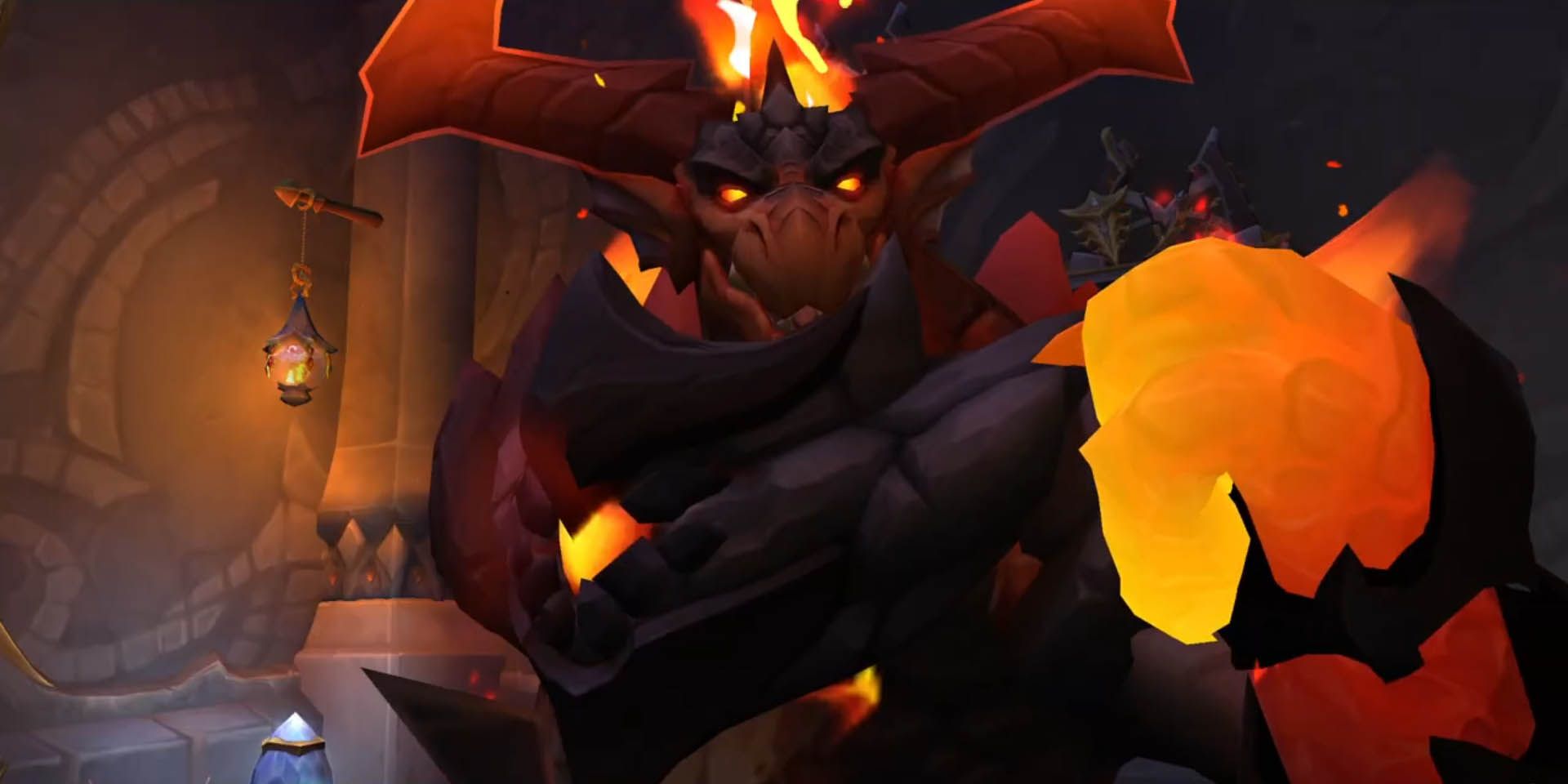World of Warcraft - Um dragão de fogo brilhando em vermelho