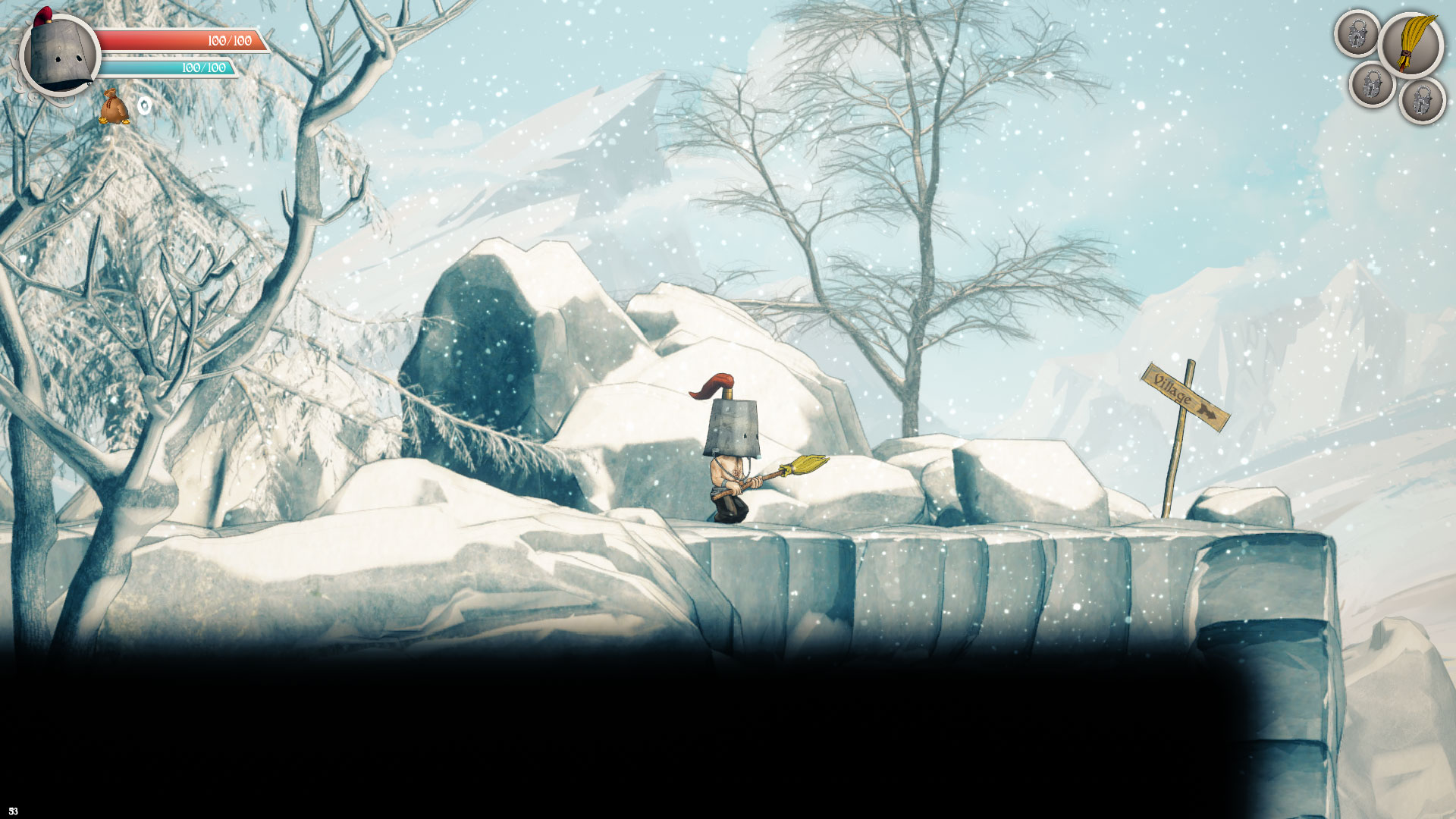 Herói em uma borda nevada