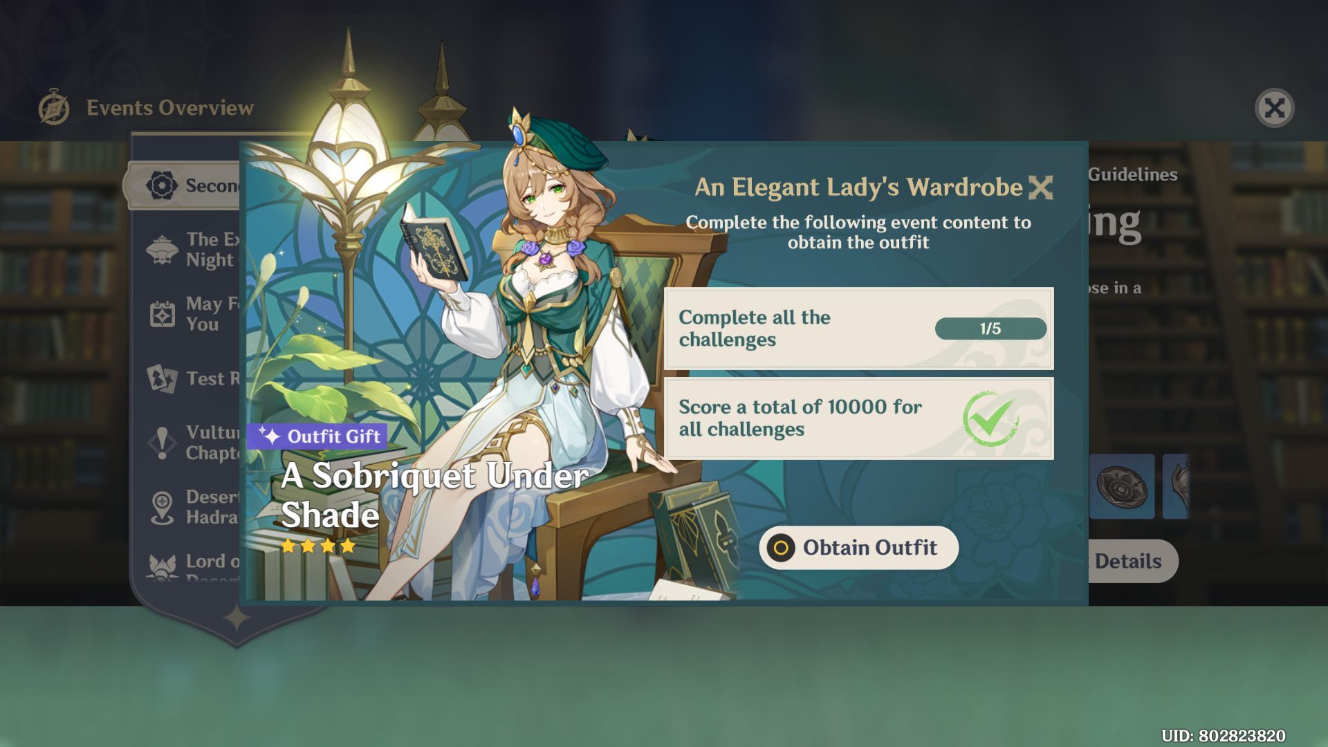 Requisitos de pele de Lisa (Imagem via Genshin Impact)