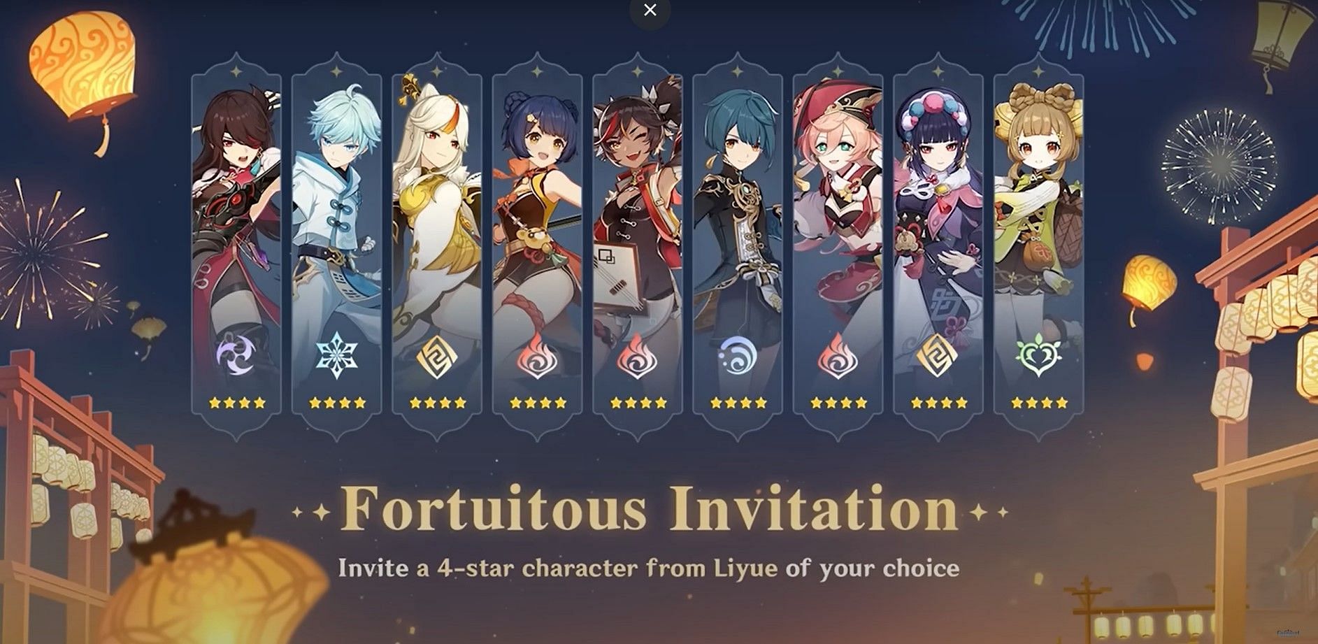 Personagens Liyue de quatro estrelas que os jogadores podem escolher em Lantern Rite 2023 (Imagem via HoYoverse)
