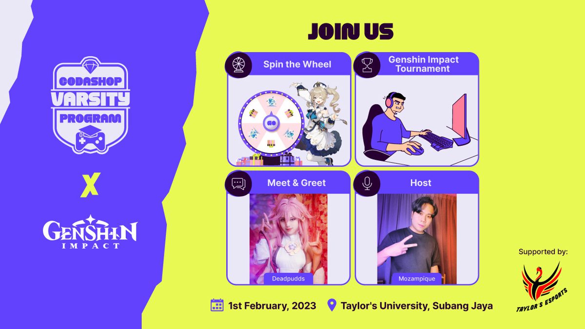 Programa Codashop Varsity traz festividades de impacto Genshin para universidades da Malásia
