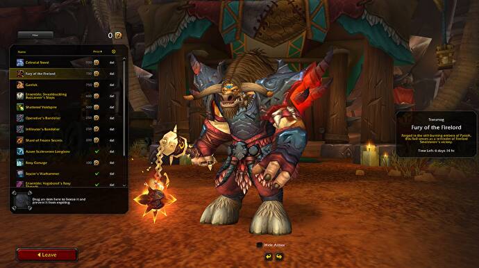 Menu de recompensas para o psot de negociação do World of Warcraft
