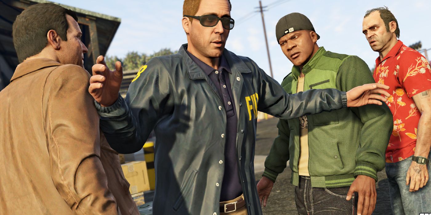 Steve Haines, do FIB de GTA 5, separando Michael de Franklin e Trevor, impedindo uma briga entre os três.
