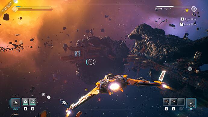 Everspace 2 nave explorando o espaço