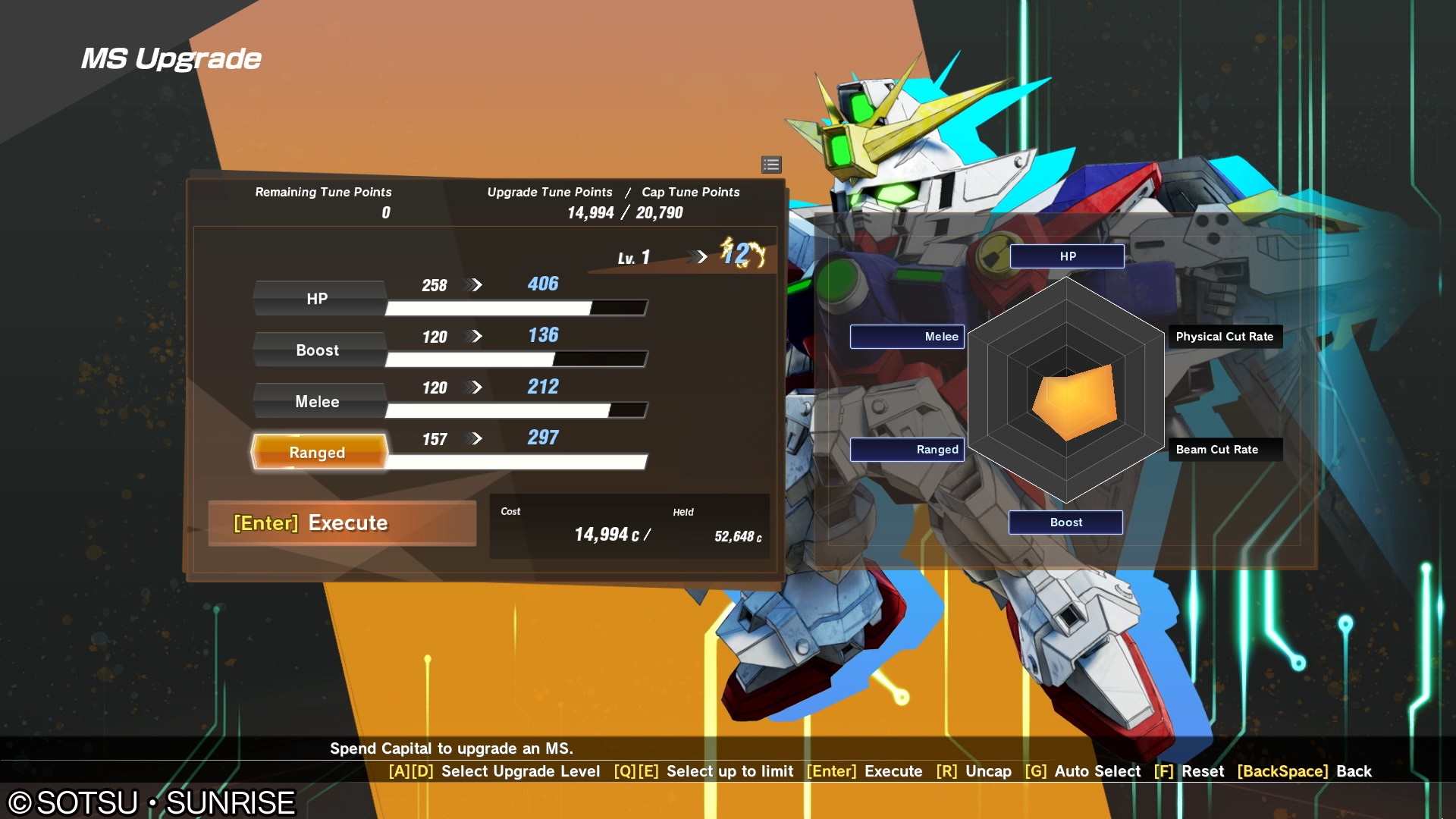 Captura de tela da tela de atualização do SD Gundam Battle Alliance