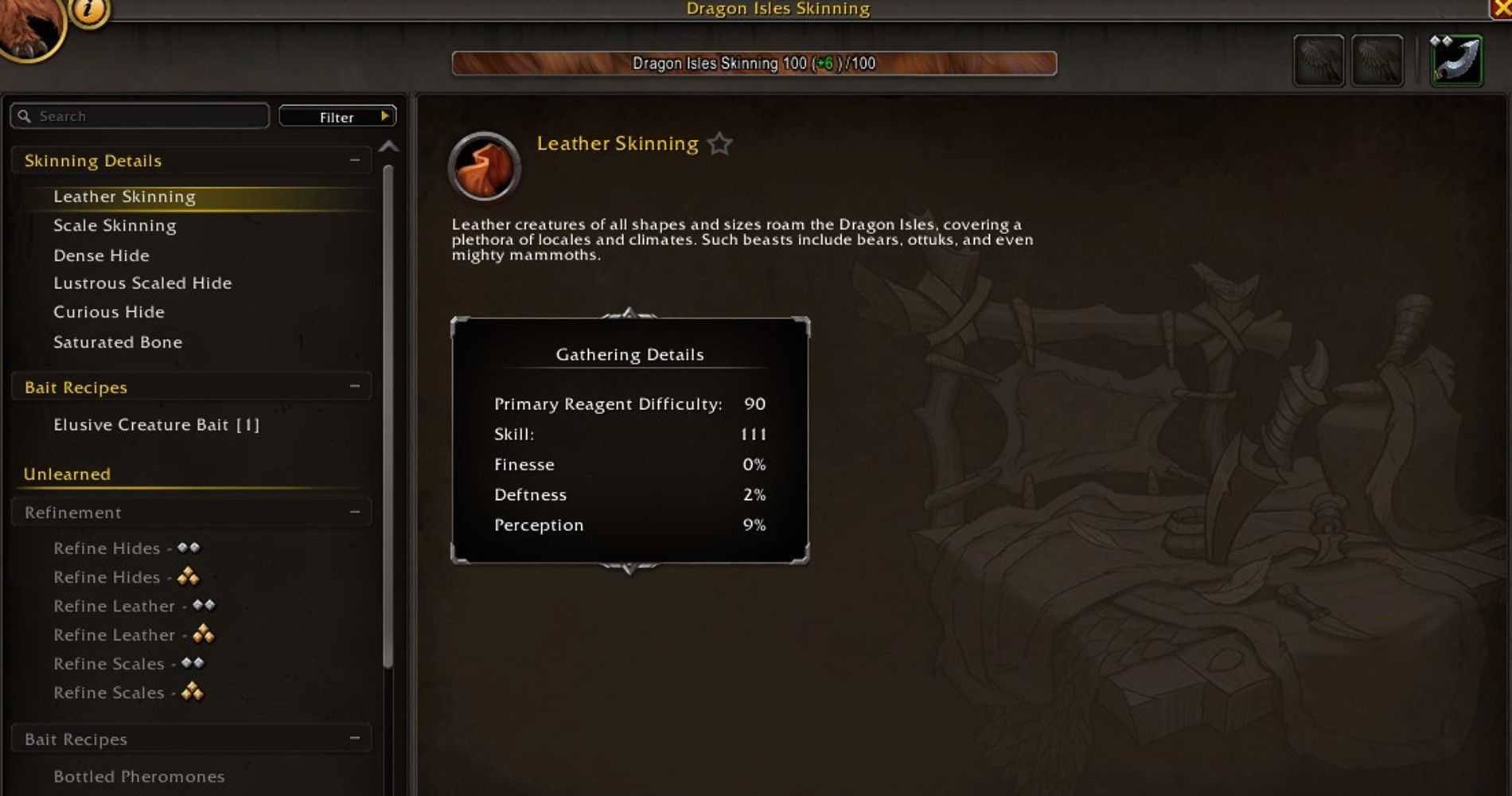 Uma visão geral da habilidade Leather Skinning em World of Warcraft.