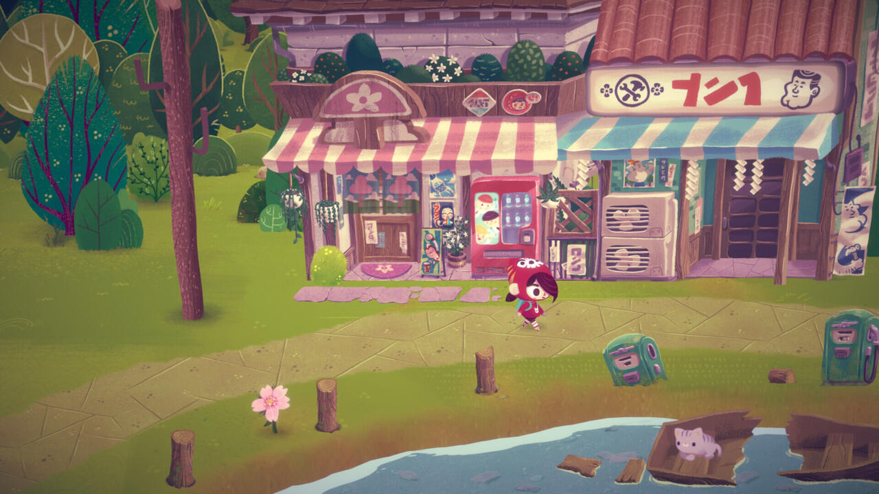 Mineko explora a cidade no Mercado Noturno de Mineko.