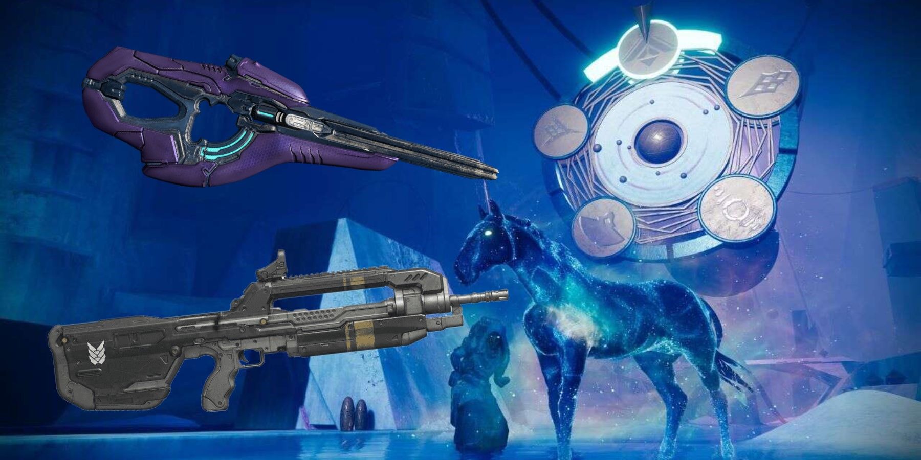 destino 2 halo crossover event pacote do 30º aniversário ousa da eternidade rifle de batalha halo 2 rifle de carabina halo pacto vapor imagem promocional