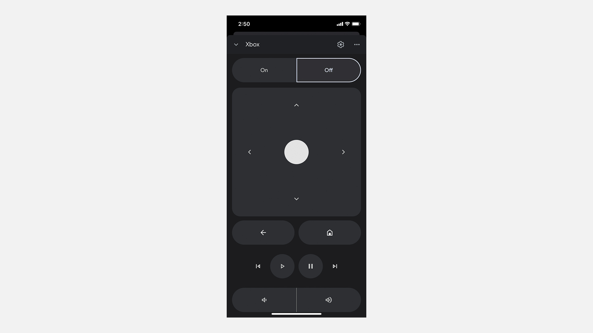 Captura de tela do controle remoto do app Google Home.