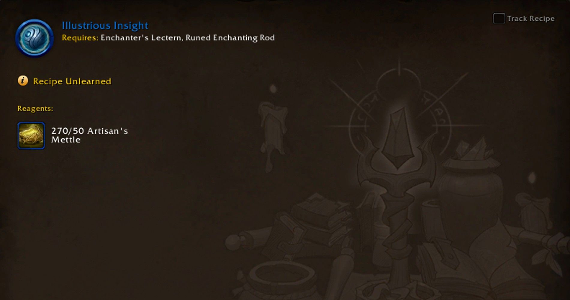 Criando Illustrious Insight, um reagente de acabamento comum, em World of Warcraft.