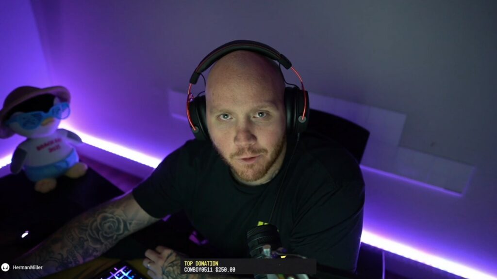 TimTheTatman durante sua última transmissão no Twitch em 2021