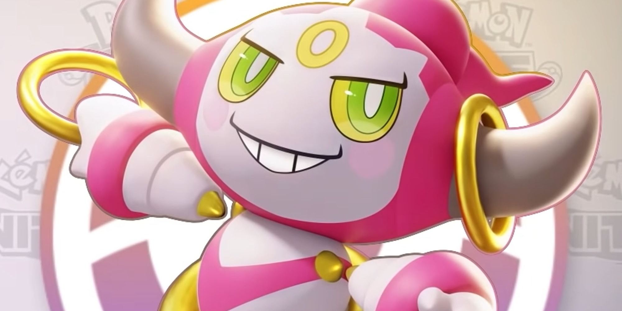 Hoopa sorri maliciosamente enquanto segura seus aros.