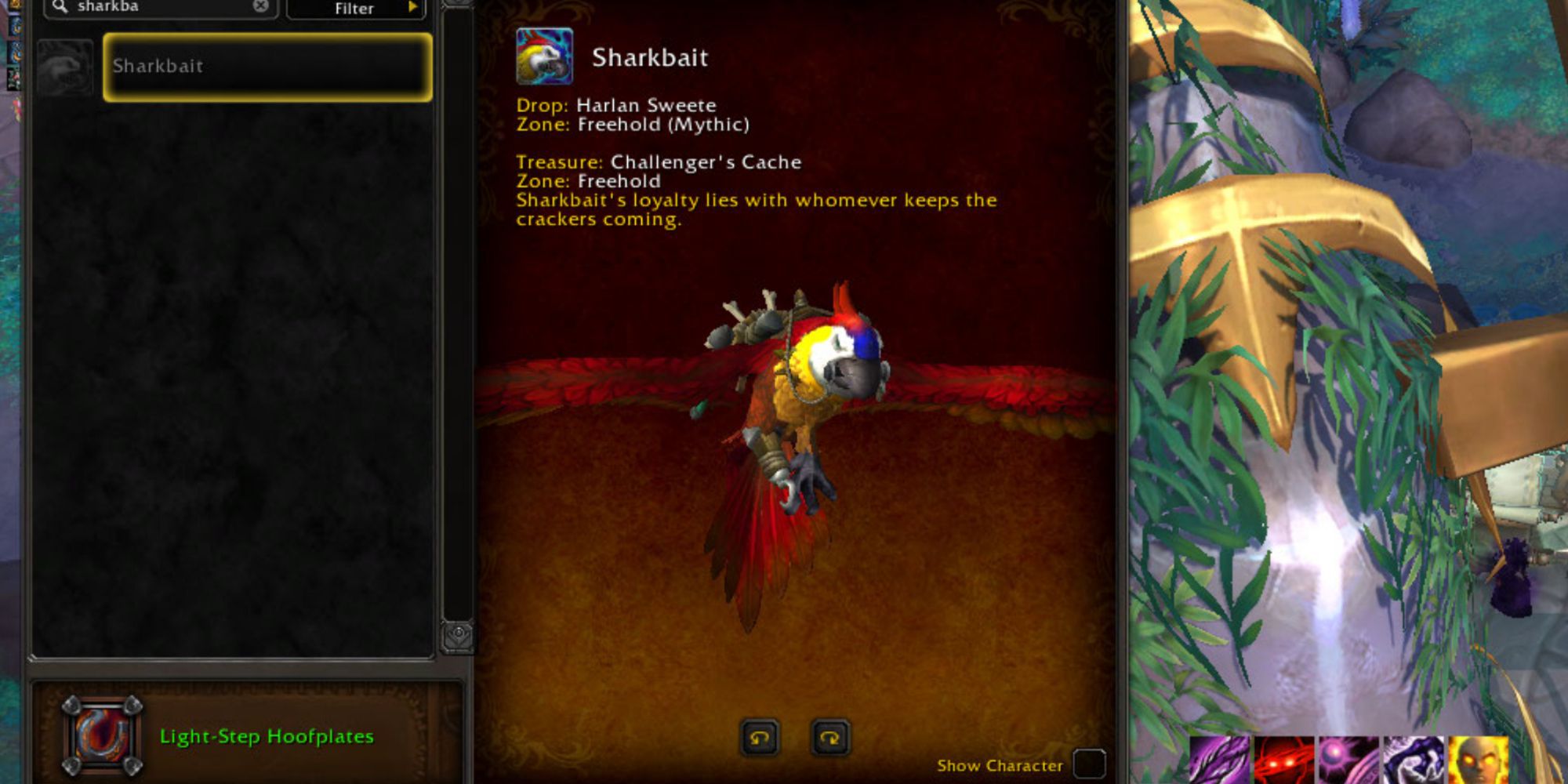 World of Warcraft, uma montagem colorida de arara vermelha