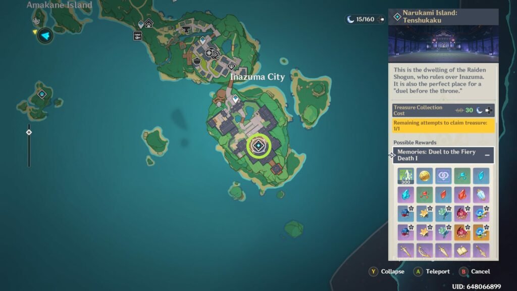 Genshin Impact - Localização de Narukami Island Tenshukaku no mapa