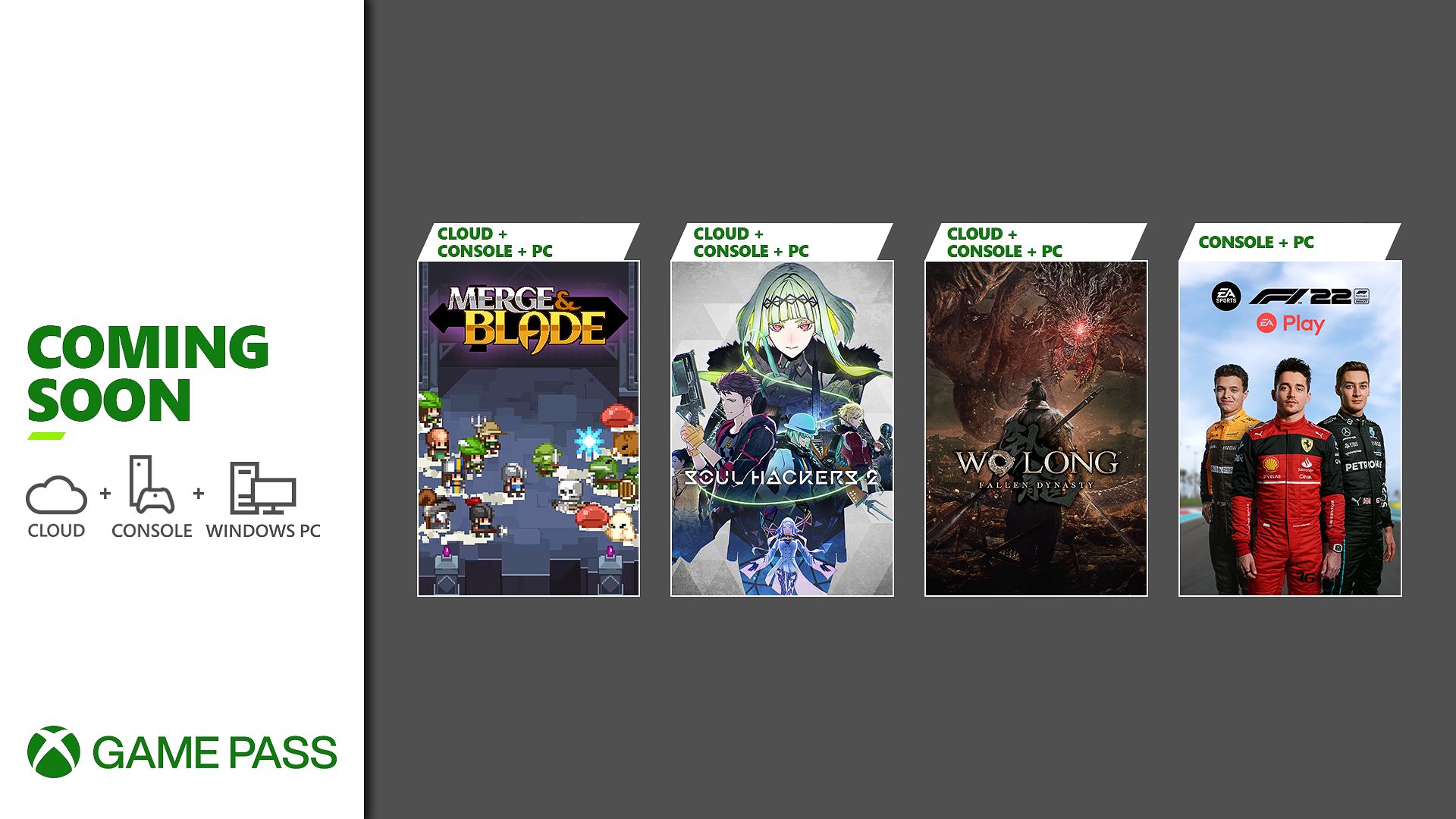 Chegando ao Xbox Game Pass: Wo Long: Fallen Dynasty, Soul Hackers 2, F1 22 e Merge & Blade
